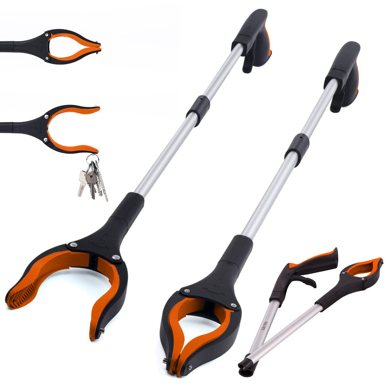 2-Pack Extra Long Grabber Reacher, 32" Foldable Trash Picker Grabber with Strong Magnetic Tip, 90° Rotating Head Trash Gripper, Trash Claw Grabber Tool,Hand Grabber for Reaching Orange - PawsPlanet Australia