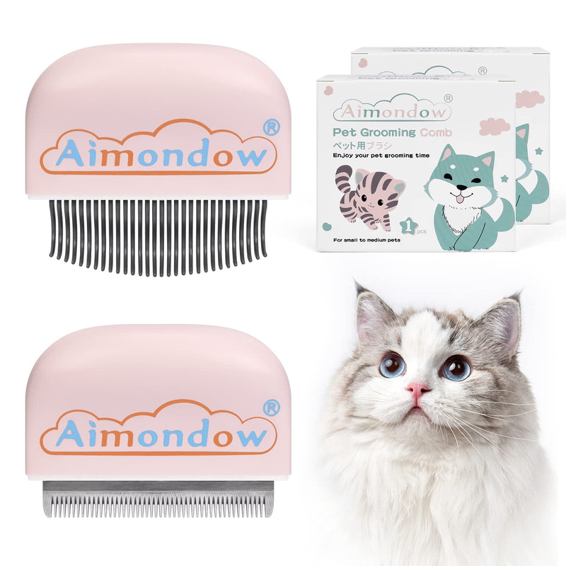 Cat Comb, Cat Brush for Shedding Grooming, Hair Removal Massaging Shell Comb for Cats Dogs Puppy Rabbit Bunny, Easy to Dematting Matted Fur Tangled Hair Undercoat, 2 PCS (Pink) Pink - PawsPlanet Australia