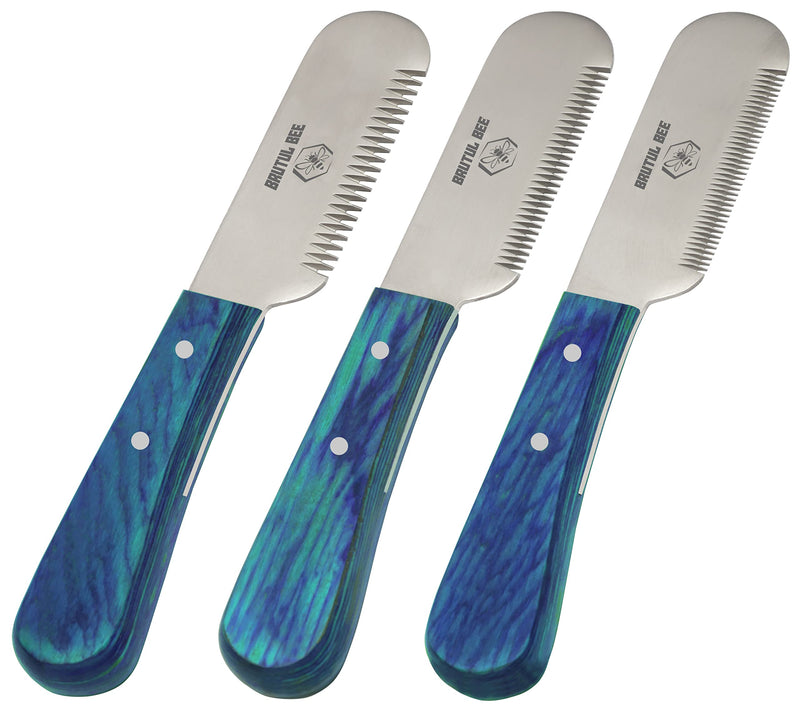 Bee Grooming Coat Trimmer and Stripper Tool Set of 3 - Stainless Steel Blade Non-Slip Wooden Handle Tools for Dog Grooming (BLUE) BLUE - PawsPlanet Australia
