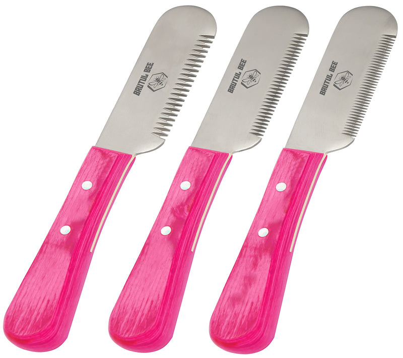 BRUTUL FIGHT Bee Dog Grooming Coat Stripping Knife Stripper Trimmer Tool Wooden Handle Knives Set of 3 With Stainless Steel Blade Non-Slip Tools for Dogs - Right Handed (PINK) PINK - PawsPlanet Australia