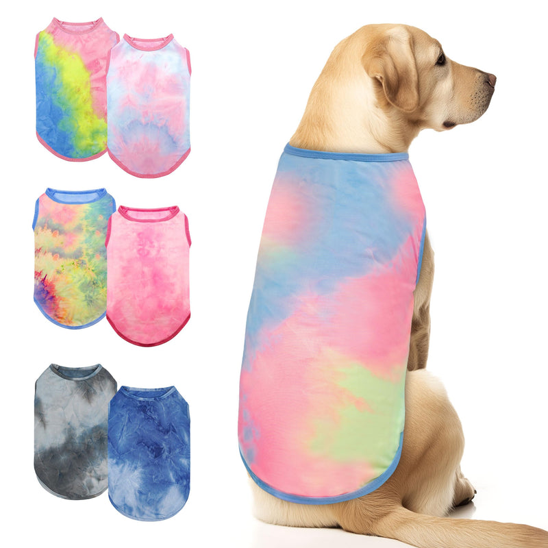 cyeollo 2 Pack Dog Shirt, Sun Protection T Shirt for Large Dogs, Lightweight Stretchy Tie Dye Dog Tank Top Vest, Breathable Summer Sleeveless Pet Clothes for Medium Dogs, 2XL XX-Large (32-55lbs) 2# Tie Dye-1 - PawsPlanet Australia