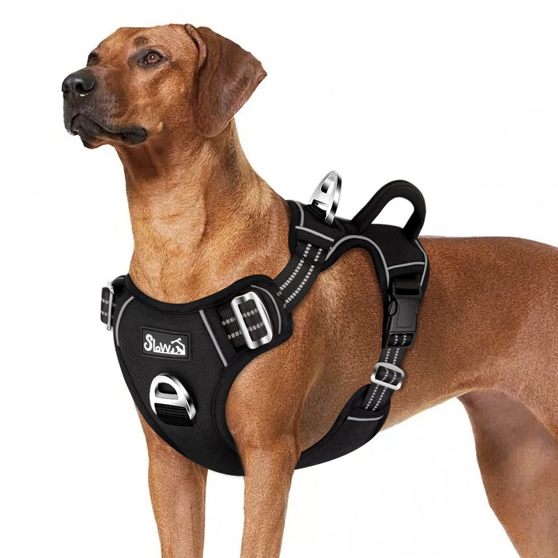 SlowTon No Pull Dog Harness, Heavy Duty No Choke Pet Harness with 2 Leash Clips and Easy Control Vertical Handle, Adjustable Soft Padded Dog Vest for Small, Medium and Large Dogs Large(Chest 18.5''-33.8'') A-Black