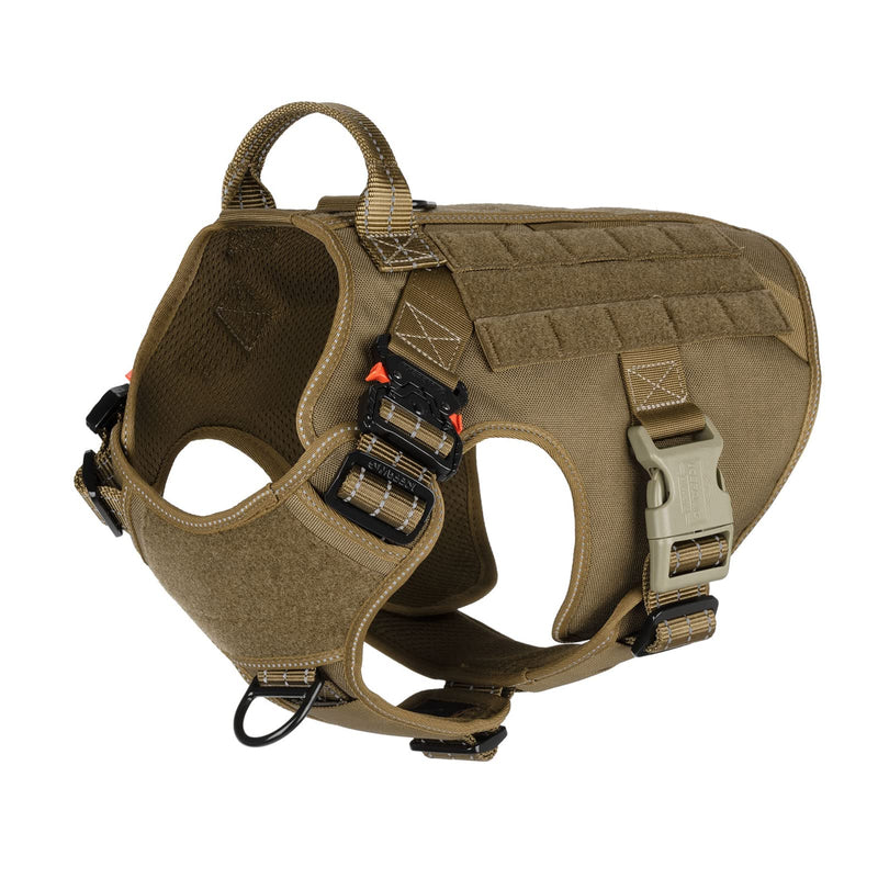 ICEFANG Tactical Dog Harness ,2X Metal Buckle,Working Dog MOLLE Vest with Handle,No Pulling Front Leash Clip,Hook and Loop Panel Large (Pack of 1) Reflective Brown