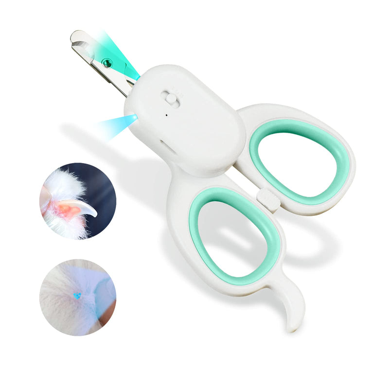 PAKEWAY Pet Nail Clipper with LED & -U-V Light, Cat Claw Trimmer with Ultra Bright LED Light for Nail Bloodline to Avoid Over Cutting, Sharp Angled Blade Grooming Tool for Dog Cat Rabbit Small Animals Suitable for Cats＆Dogs Green - PawsPlanet Australia