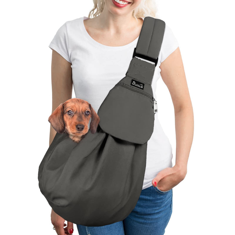 SlowTon Dog Carrier Sling - Thick Padded Shoulder Strap Adjustable Dog Carriers for Small Dogs, Puppy Carrier Purse for Pet Cat with Front Zipper Pocket Safety Belt Machine Washable (Grey L) A-Grey Cotton Fabric For Pets 12-16lbs - PawsPlanet Australia
