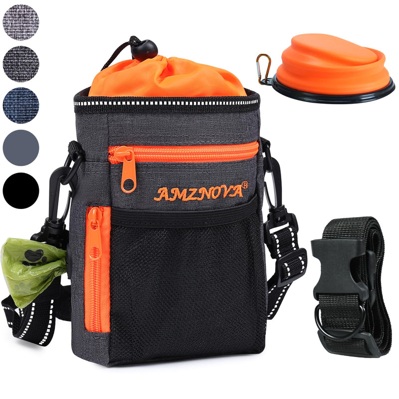 AMZNOVA Dog Treat Bag Treatkit Dog Treat Pouch, Waist Clip On Crossbody Fanny Pack for Pet, Training Pouch with Shoulder Strap & Waist Belt for Walking & Training, 6Cups, Heather Black Large Capacity - PawsPlanet Australia