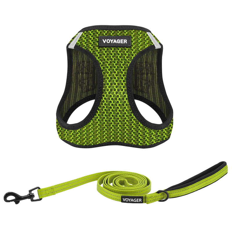 Best Pet Supplies Voyager Step-in Air All Weather Mesh Harness and Reflective Dog 5 ft Leash Combo with Neoprene Handle, for Small, Medium and Large Breed Puppies - Lime Green (2-Tone), S - PawsPlanet Australia