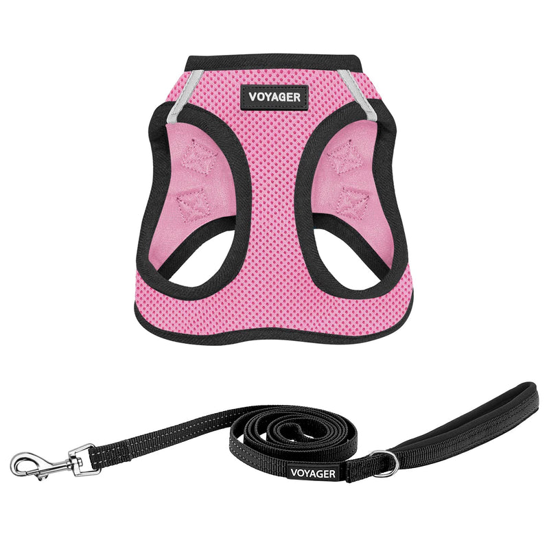Best Pet Supplies Voyager Step-in Air All Weather Mesh Harness and Reflective Dog 5 ft Leash Combo with Neoprene Handle, for Small, Medium and Large Breed Puppies - Pink Base, XXS - PawsPlanet Australia