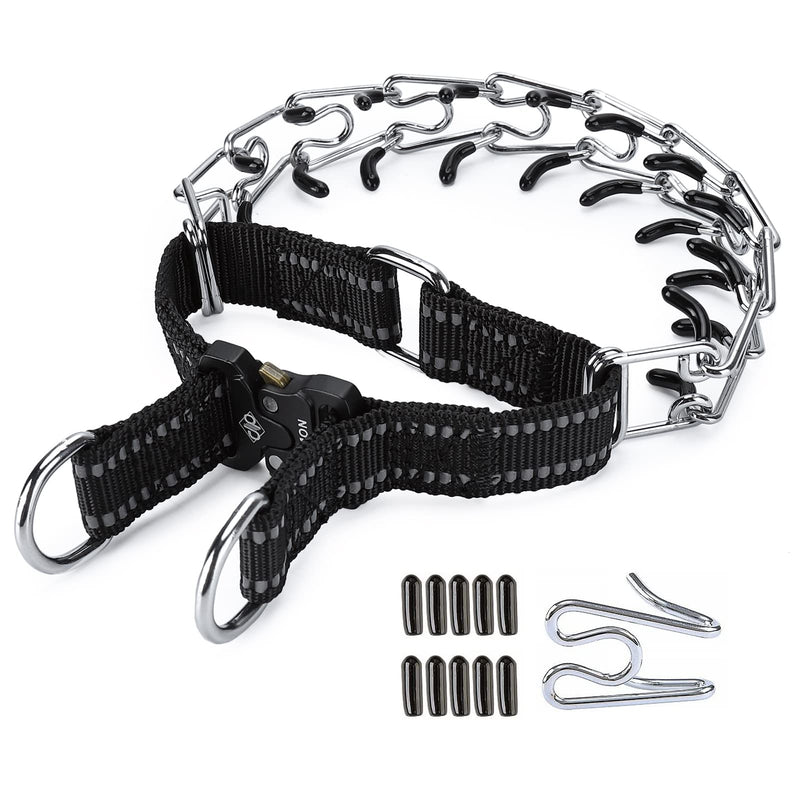 Pinch Collar for Dogs Adjustable Dog Training Collar with Comfortable Rubber Tip and Quick Release Buckle for Small Medium Large Dogs (Large, Black) - PawsPlanet Australia