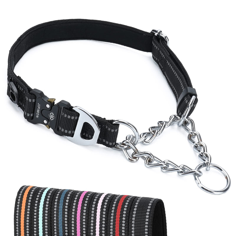 Martingale Collar for Dogs, Reflective Stainless Steel Chain Safety Adjustable Martingale Collar for Small Medium Large Dogs (Medium, Black)