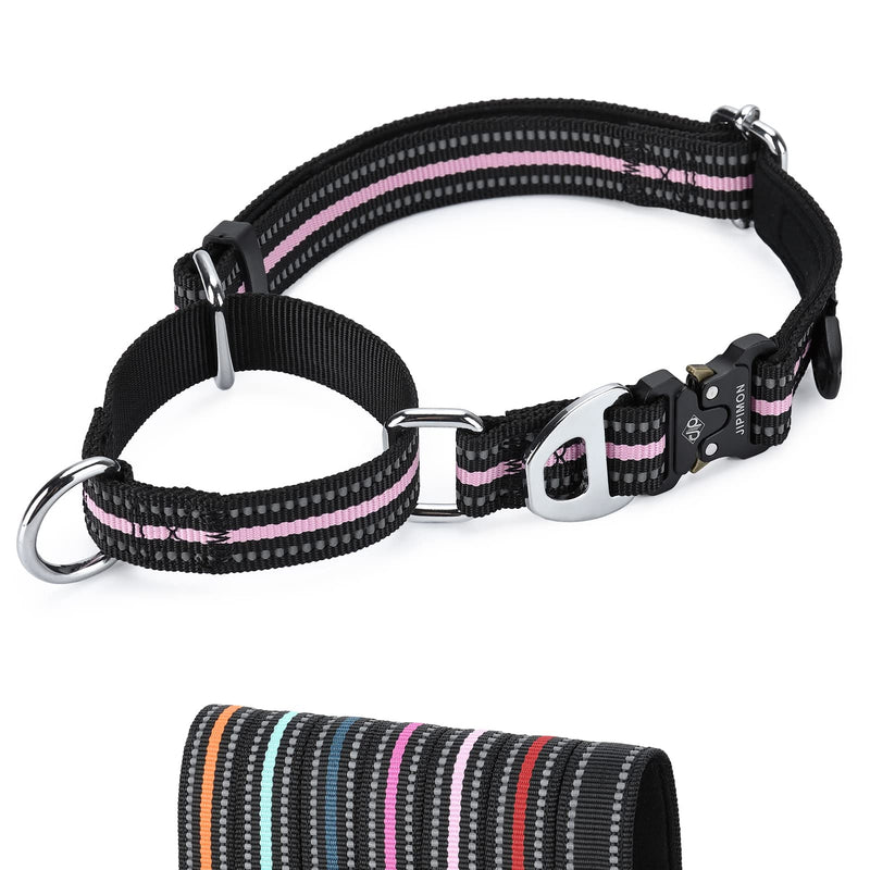 Martingale Dog Collar Reflective Nylon Soft Cushion with Alloy Buckle Dog Collar Martingale Small Medium and Large Dogs (Medium, Pink) - PawsPlanet Australia