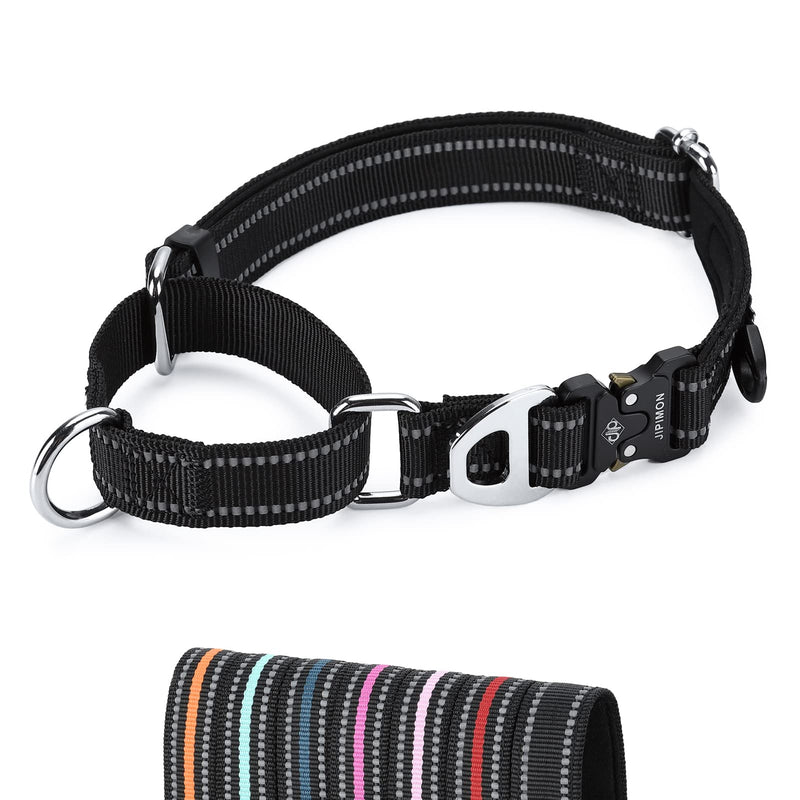 Martingale Dog Collar Reflective Nylon Soft Cushion with Alloy Buckle Dog Collar Martingale Small Medium and Large Dogs (Medium, Black) - PawsPlanet Australia