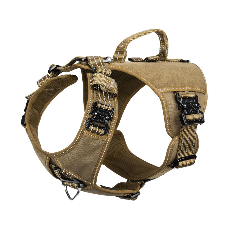 ICEFANG GN8 Tactical Dog Harness with 4X Metal Buckles for Medium Sized Dogs,Reflective in Training Walking K9 Vest,No-Pull Front Leash Clip,Adjustable Pet Harness (Brown, Medium (Pack of 1)) Medium (Pack of 1) Brown - PawsPlanet Australia