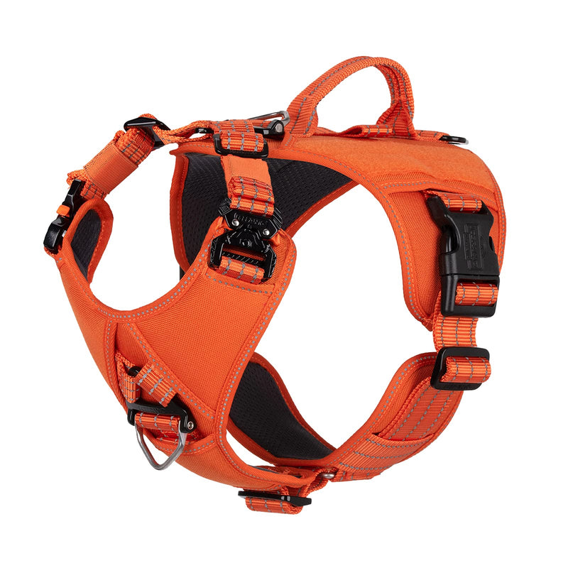 ICEFANG GN8 Quick-Moving Tactical Dog Harness with 2xMetal Buckles for Medium Sized Dogs,Reflective K9 Vest,No-Pull Front Leash Clip,5-Points Adjustable Pet Harness (Orange, Medium (Pack of 1)) Medium (Pack of 1) Orange - PawsPlanet Australia