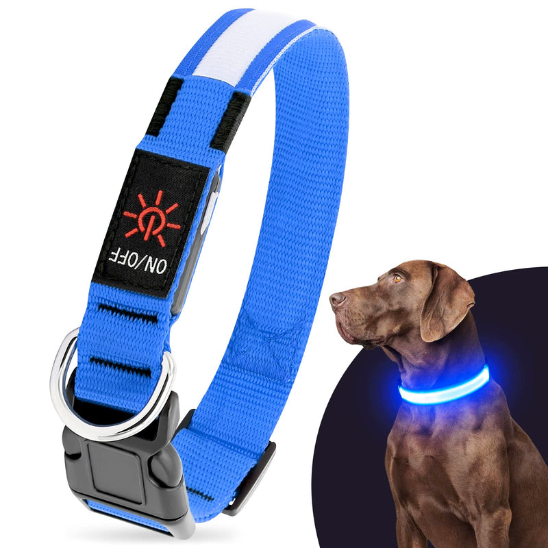LED Dog Collar, USB Rechargeable Light Up Dog Collars, Adjustable Glow Collars for Dogs,Reusable Safety Dog Collar for Small, Medium, Large Dogs (Blue, Large) Blue - PawsPlanet Australia