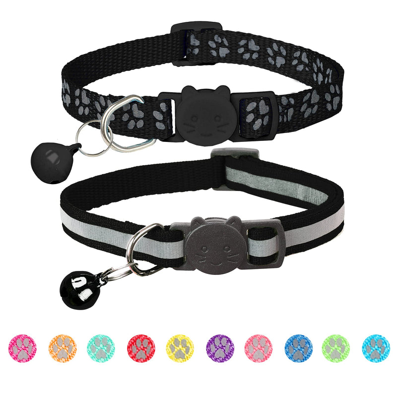 BANMODER 2 Pack Reflective Cat Collar Breakaway with Bell,Personalized Kitten Collars,Adjustable Safety Buckle Collar for Male Cats Girls & Boys (Black) Black - PawsPlanet Australia