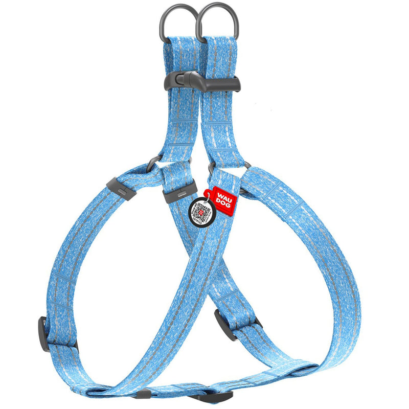 WAUDOG Re-Cotton Dog Harness Eco-Friendly Dog Harness for Small, Medium & Large Dogs - Reflective Dog Harness w/QR ID Tag - Puppy Harness for Male & Female Dogs L: 27-35" Blue - PawsPlanet Australia