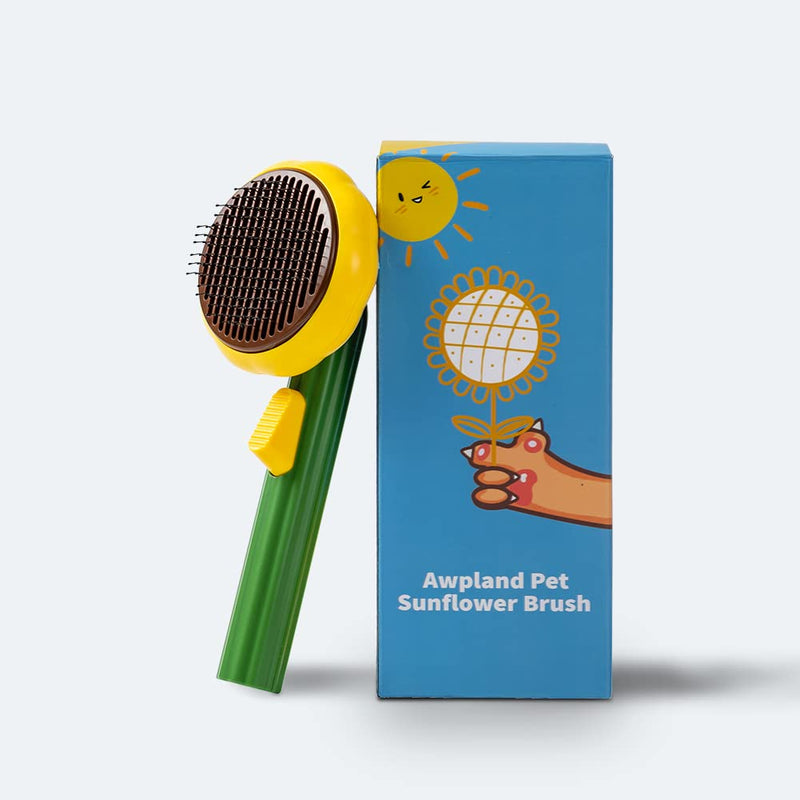 Cat Slicker Brush, Self Cleaning Brush for Short or Long Haired Cats and Dogs, Pet Shedding and Grooming Tool for Remove Loose Hair, Fur, Undercoat, Mats, Tangled Hair, knots Sunflower Medium - PawsPlanet Australia