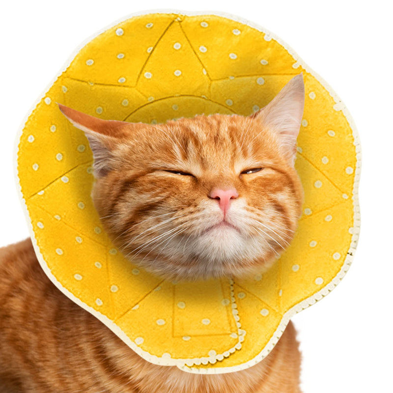 SunGrow Cat Cone Collar Soft, Stop Licking E Collar for Recovery, Post Surgery Stress Relieving with Adjustable Strap Enclosures 9" - 10.5" Neck Size, Yellow - PawsPlanet Australia