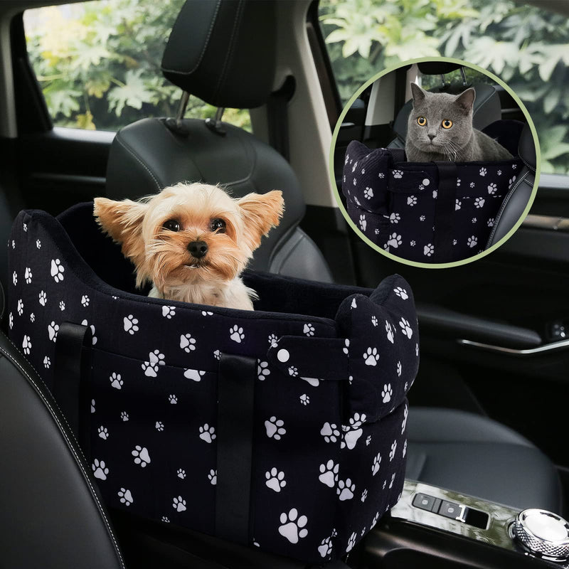Cullaby Center Console Dog Car Seat Safe Travel for Small Dogs Under 15 lbs Detachable Washable Pet Carrier with Storage Pockets & Safety Leash,Black Black - PawsPlanet Australia