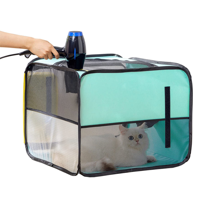 Pet Dog Cat Drying Box | Anti-Hair Flying | Portable Foldable Cat Drying Room | Drying Crate Cage for Small and Medium Dogs (Green) Turq - PawsPlanet Australia