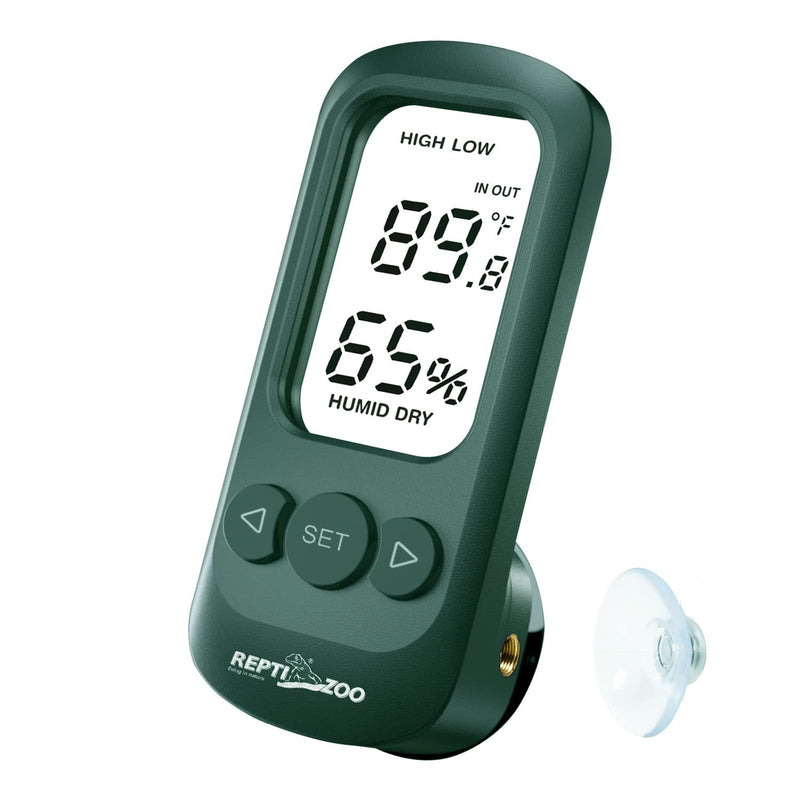 REPTI ZOO Digital Thermometer Hygrometer, High Presicion Sensitive Thermometer and Humidity Gauge for Reptile Terraium Aquarium with High and Low Alarm Function, Large Screen & 3-Sides Mounting Green - PawsPlanet Australia