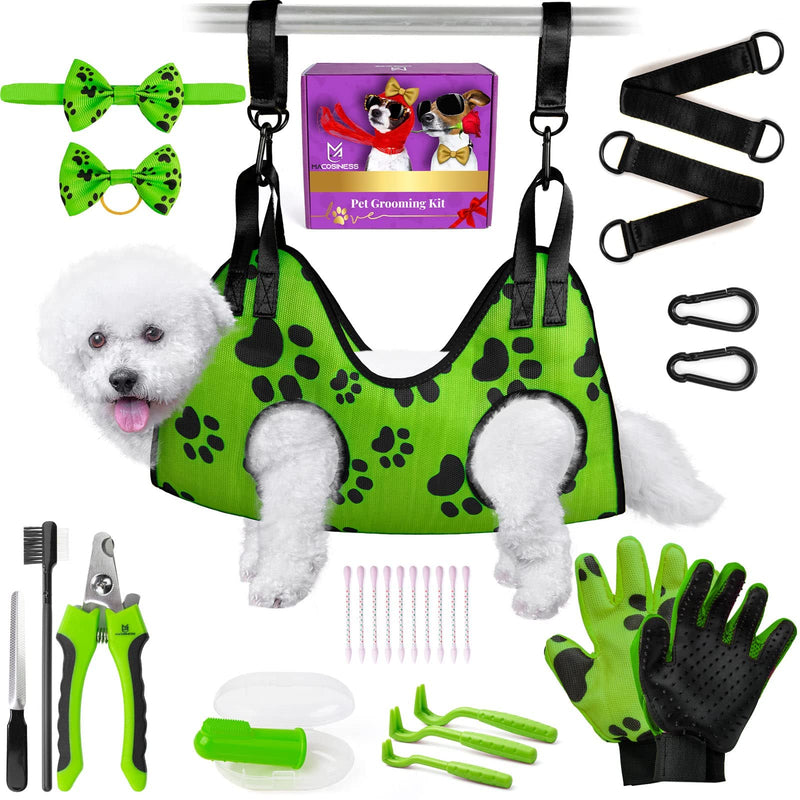 2025 16-in-1 - Dog Grooming Hammock - Dog Hanger for Nail Trimming - Dog Grooming Sling - Cat Sling for Cutting Nails - Cat Hammock for Nail Trimming - Dog Restraint for Nail Clipping PREMIUM SET - Lime with black paws S - PawsPlanet Australia