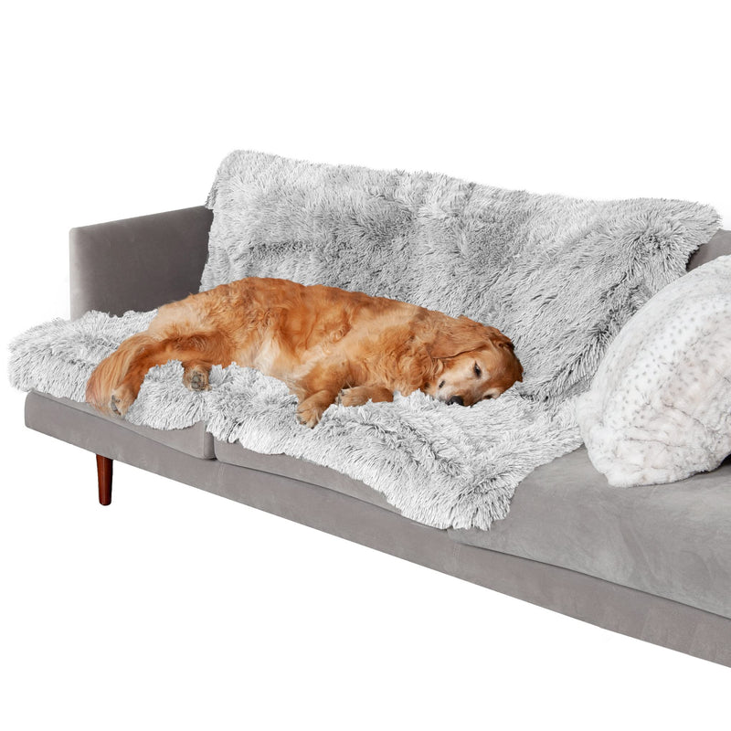 Furhaven Waterproof Throw Blanket for Dogs & Indoor Cats, Washable - Shaggy Plush Calming Long Faux Fur & Velvet Dog Blanket - Mist Gray, Extra Large/XL Plush Modern Home Decor Extra Large - 60" x 50" (Long Faux Fur) Mist Gray - PawsPlanet Australia