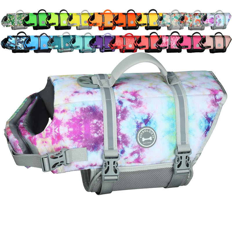 VIVAGLORY Rip Stop Dog Life Vest, Swimming Vest with Handle, Buoyancy for Doggy Puppy, Dog Life Jacket for Swimming & Boating, M, Multicolor M: 21-25 inch (Ribcage Girth)