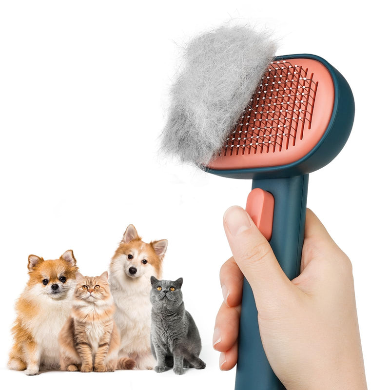 Aumuca Skin Friendly Self-Cleaning Slicker Brush for Dogs & Cats, Gentle Pet Grooming Tool for Shedding & Deshedding, Efficient Hair Remover for Long & Short Haired Pets Green - PawsPlanet Australia