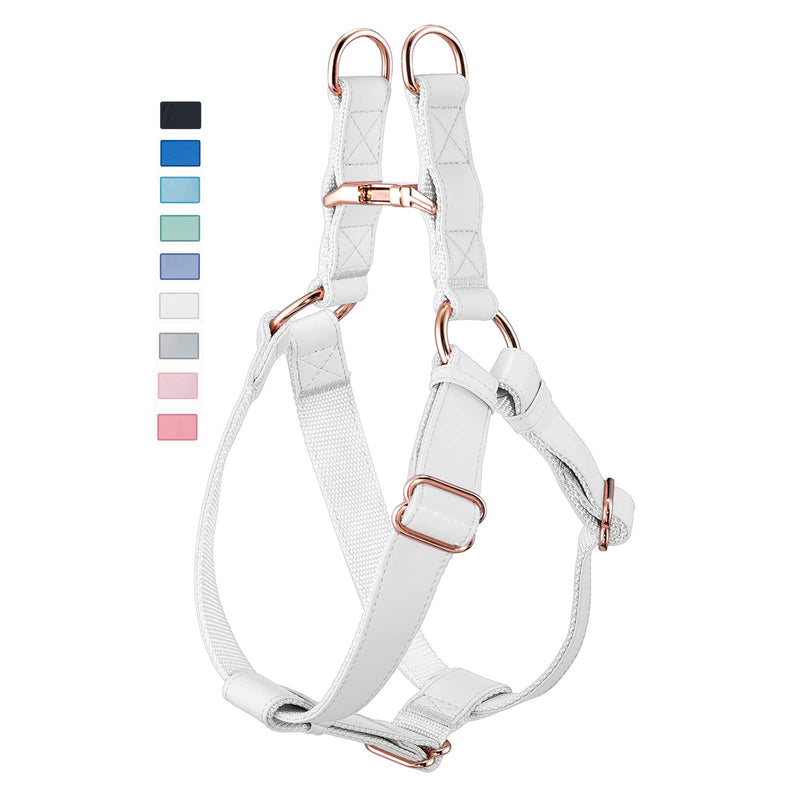Soft Leather No Pull Dog Harness - Adjustable Step in Dog Harness with Rose Gold Heavy Duty Metal Buckle, Freedom Nylon Dog Halter Vests for Small Medium Large Dogs Easy Walking Training (White,M) White M (Neck&Chest Girth 20"-26"x Width 1") - PawsPlanet Australia
