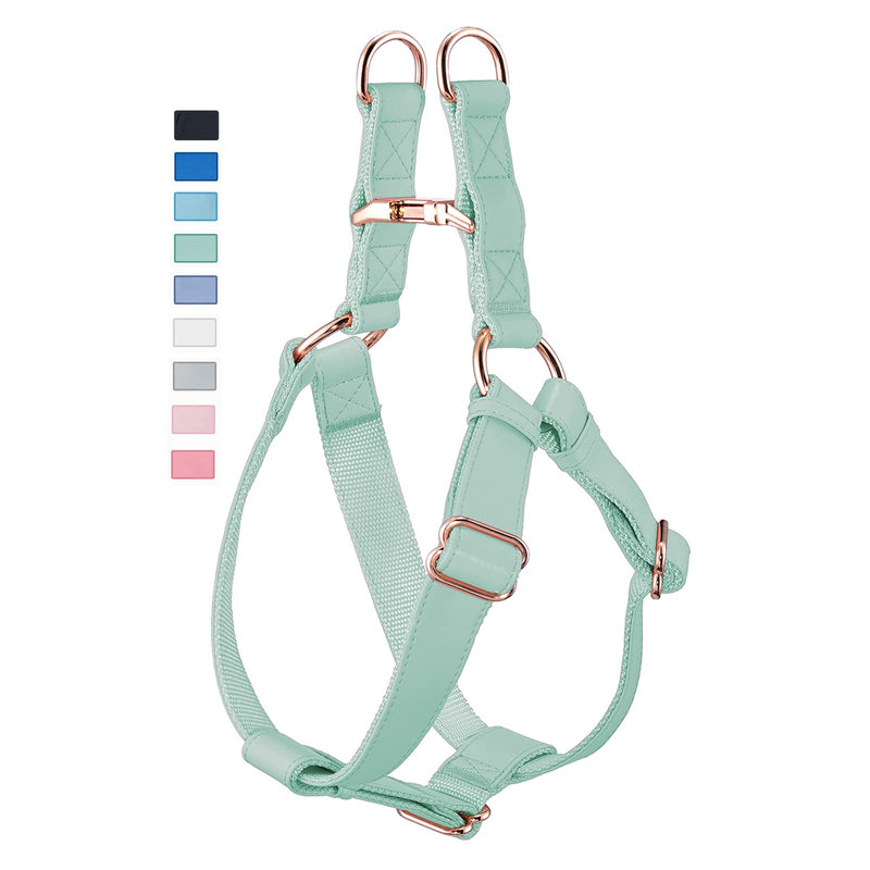 Soft Leather No Pull Dog Harness - Adjustable Step in Dog Harness with Rose Gold Heavy Duty Metal Buckle, Freedom Nylon Dog Halter Vests for Small Medium Large Dogs Easy Walking Training (Green,S) Mint Green S (Neck&Chest Girth 14"-21" x Width 0.8") - PawsPlanet Australia