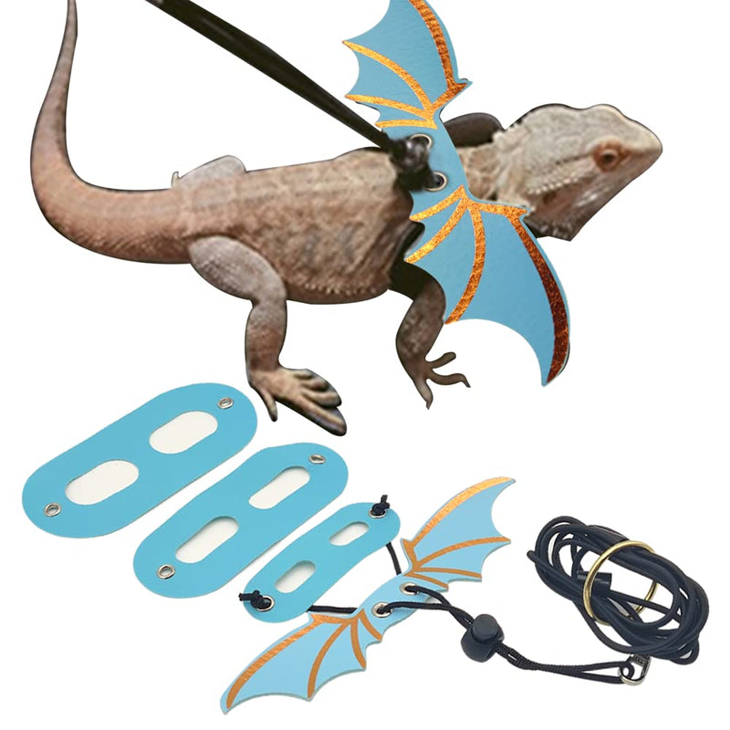 Adjustable Bearded Dragon Leash Harness,3 Size Pack Leather Wings Safty Walking Leash for Bearded Dragon Lizard Reptiles (Blue) Blue - PawsPlanet Australia