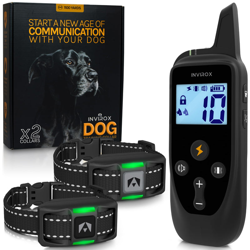 INVIROX Dog Training Collar for Large Dog X2 [2026 Edition] 123 Levels Dog E Collars 1100yd Range, 100% Waterproof, Rechargeable Electric Collars for Medium Dogs, E Collar for Large Dogs Black & Gray - PawsPlanet Australia
