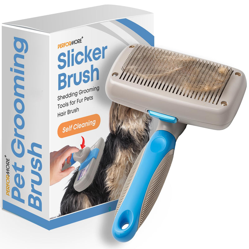 Performore Pet Grooming Brush, Self Cleaning Slicker Brush with Stainless Steel Wire Bristles for Dogs and Cats, Shedding Grooming Tools for Fur Pets Hair Brush - PawsPlanet Australia