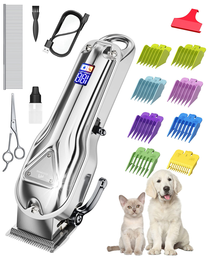 Dog Clipper Cordless, Heavy Duty Dog Trimmer, Cat Dog Grooming Kit Low Noise, USB Rechargeable Pet Hair Shaver, Professional Electric Pet Clipper with LCD Display for Small Large Breeds for Thick Coat - PawsPlanet Australia