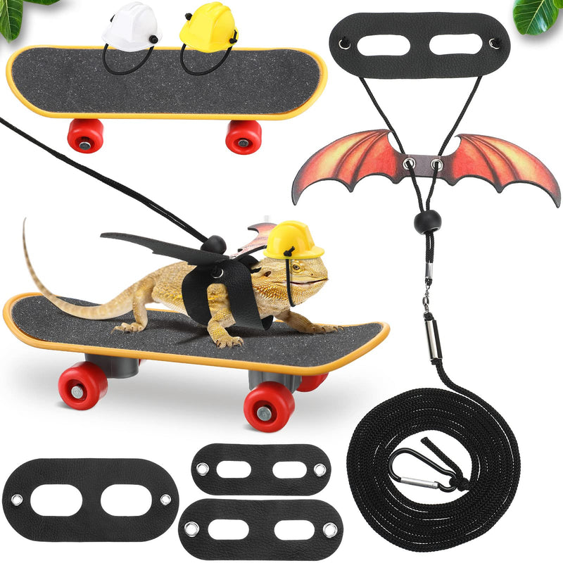 Chivao 5 Pieces Bearded Dragon Accessories Set Bearded Dragon Leashes and Harnesses S/M/L 3 Size Packed Lizard Harness Mini Scooter Lizard Helmet Hats Adjustable Leash(Orange) Orange - PawsPlanet Australia