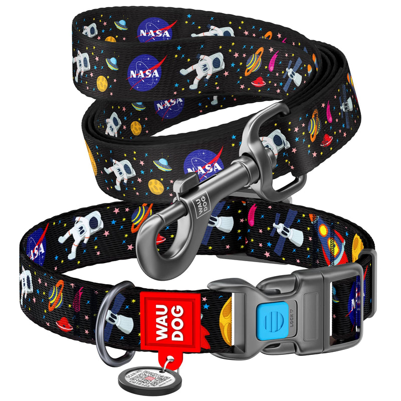 Nylon Dog Collar NASA 14" - 23" Neck/Nylon Dog Leash NASA - PawsPlanet Australia