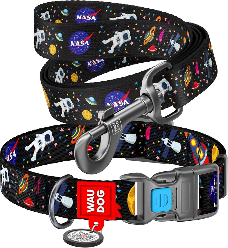 Nylon Dog Collar NASA 9" - 16" Neck/Nylon Dog Leash NASA - PawsPlanet Australia