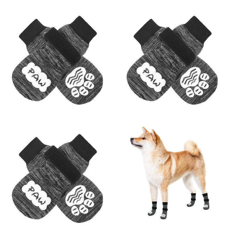 BEAUTYZOO Anti Slip Dog Socks for Small Medium Large Dogs with Grips Straps on Hardwood Floor Protection Wear, Traction Control 3 Pairs Double Side Paw Protector to Prevent Licking for Girl or Boy Grey - PawsPlanet Australia