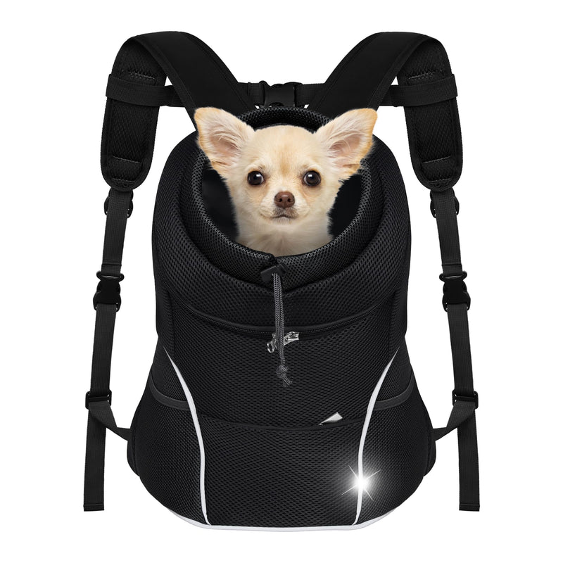 YUDODO Dog Front Carrier Backpack, Adjustable Breathable Pet Carrier for Small Dogs, Ventilated Puppy Back Pack with Safety Belt, Lightweight Doggy Backpack for Hiking Outdoor(Jet Black, L:9-13.5 lbs) Jet Black Large (9-13.5lbs) - PawsPlanet Australia