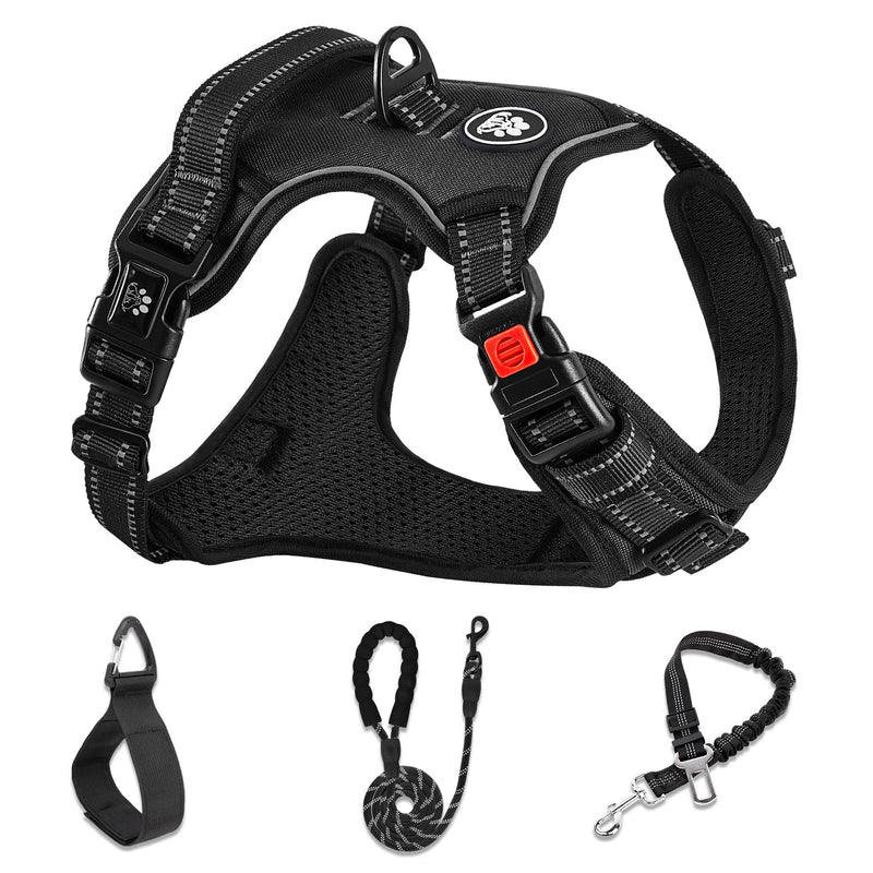 NESTROAD No Pull Dog Harness,Adjustable Oxford Dog Vest Harness with Leash,Reflective No-Choke Pet Harness with Easy Control Soft Handle for Large Dogs(Large,Black) 【L】neck 15-19" chest 19-29" Black