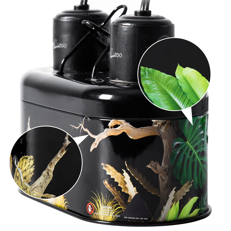 REPTI ZOO Nano Combo Print Tropical Desert Reptile Dual Deep Dome Lamp Fixture for Reptile Max 40 Watts Max Bulb Height 4 in Per Socket UVB Light Fixture Dual Lamp Cap Combo Integration Design - PawsPlanet Australia