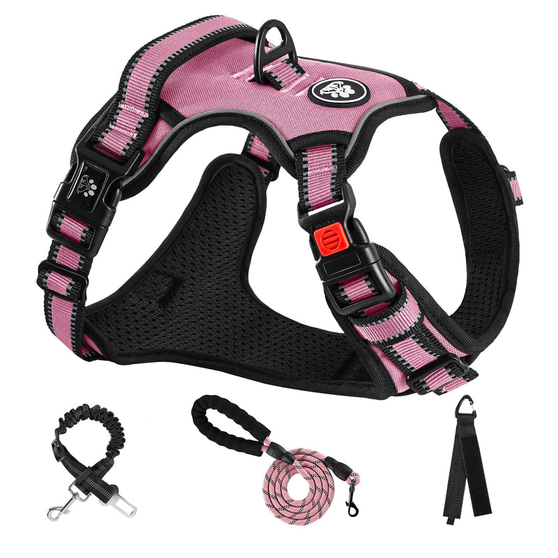 NESTROAD No Pull Dog Vest Harness with Leash, Reflective No-Choke Pet Harness with Easy Control Soft Handle for Small Medium Large Dogs (Medium, Pink) 【M】neck 13-17" chest 17-25" - PawsPlanet Australia