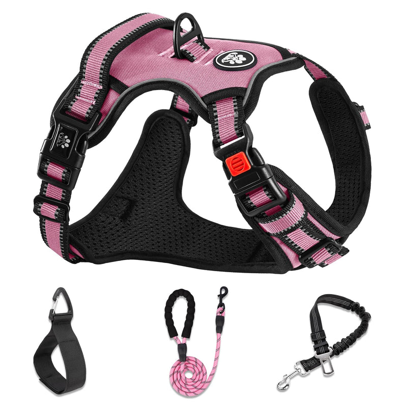 NESTROAD No Pull Dog Harness,Adjustable Oxford Dog Vest Harness with Leash,Reflective No-Choke Pet Harness with Easy Control Soft Handle for Large Dogs(Large,Pink) 【L】neck 15-19" chest 19-29" Pink