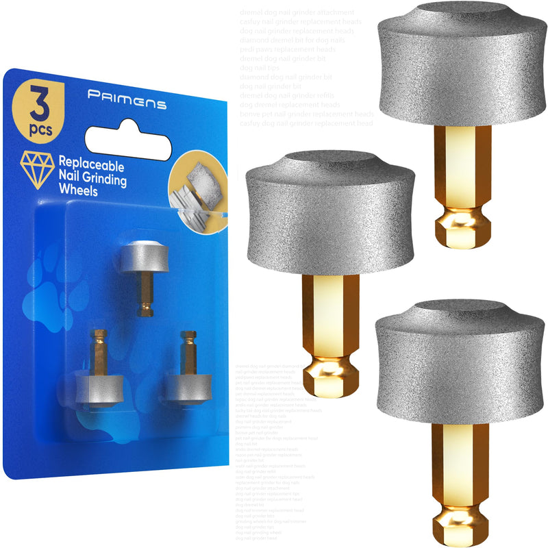 Primens Professional Dog Nail Grinder Replacement Head (Pack of 3 Bits) - Diamond Replaceable Tip for Pet Claw Grooming, Spare Grinding Wheel for Large, Medium & Small Dogs - PawsPlanet Australia