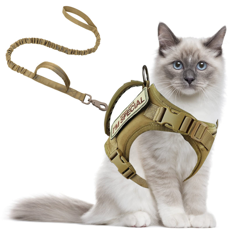 AIWAI Cat Harness and Leash for Walking, Escape Proof Soft Adjustable Vest Harnesses for Cats, Easy Control Breathable Soft Mesh with Control Handle for Large Cat Small Dog, Gift with Patch cat Harness and Leash Set Khaki - PawsPlanet Australia