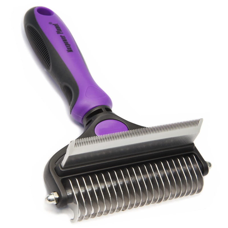 Maxpower Planet Cat Brush Deshedding and Dematting Tool for Dogs Double Sided Undercoat Rake Removes Loose Hair Large Purple - PawsPlanet Australia