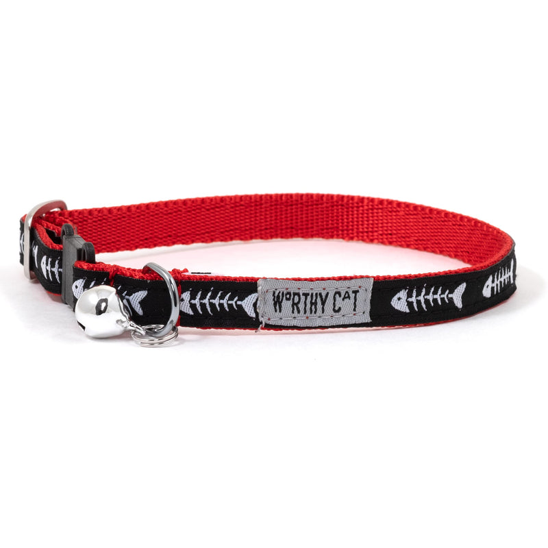 The Worthy Dog Dinner Adjustable Nylon Strip Cat Collar, Safe Snap Clasp with Bell - One Size, Red - PawsPlanet Australia