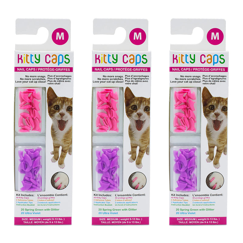 Kitty Caps Nail Caps for Cats Hot Purple & Hot Pink, Medium, 40 Count - 3 Pack Safe, Stylish & Humane Alternative to Declawing Covers Cat Claws, Stops Snags and Scratches FF9321PCS3 Medium (9-13 lbs) - PawsPlanet Australia